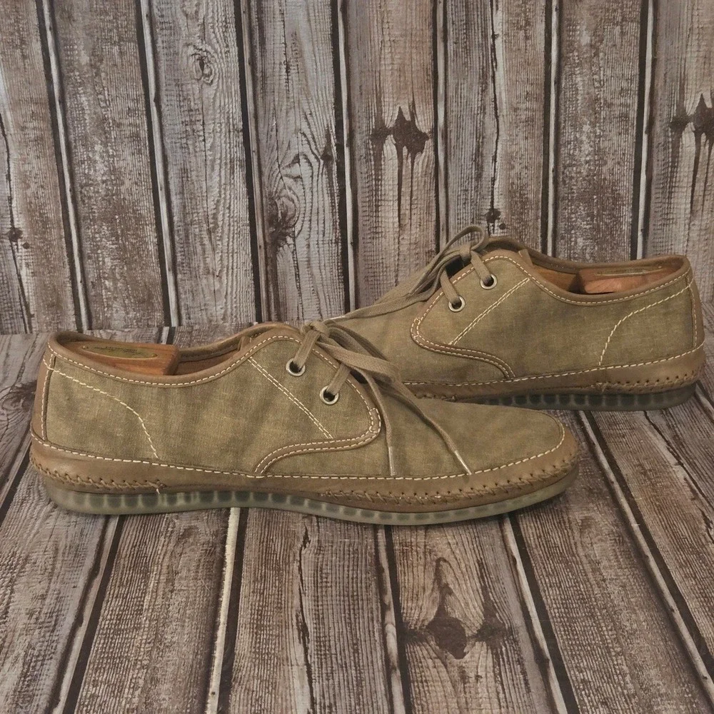 Sz 10 M Mens John Varvatos Brown Canvas/ Leather Trim Lace Up Derby Shoes VGUC